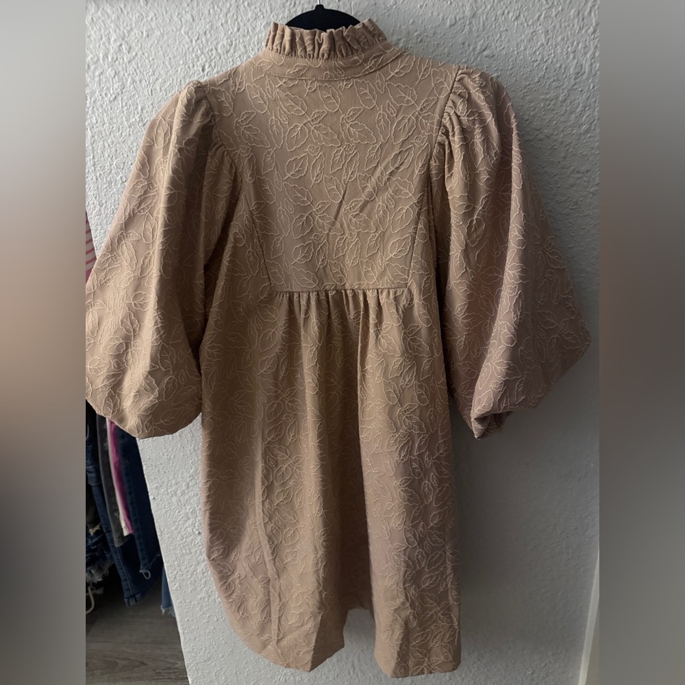 Umgee Beige Embroidered Puff Sleeve Dress - Picture 4 of 4